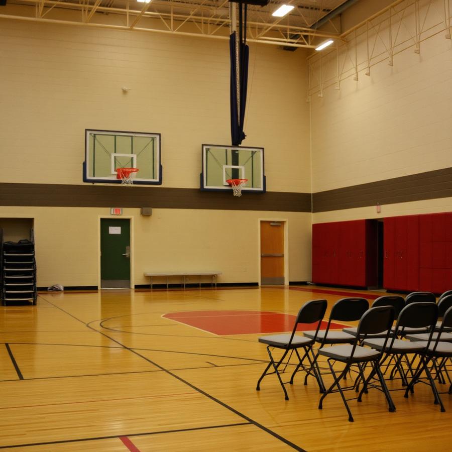 A school gymnasium set up for a community program